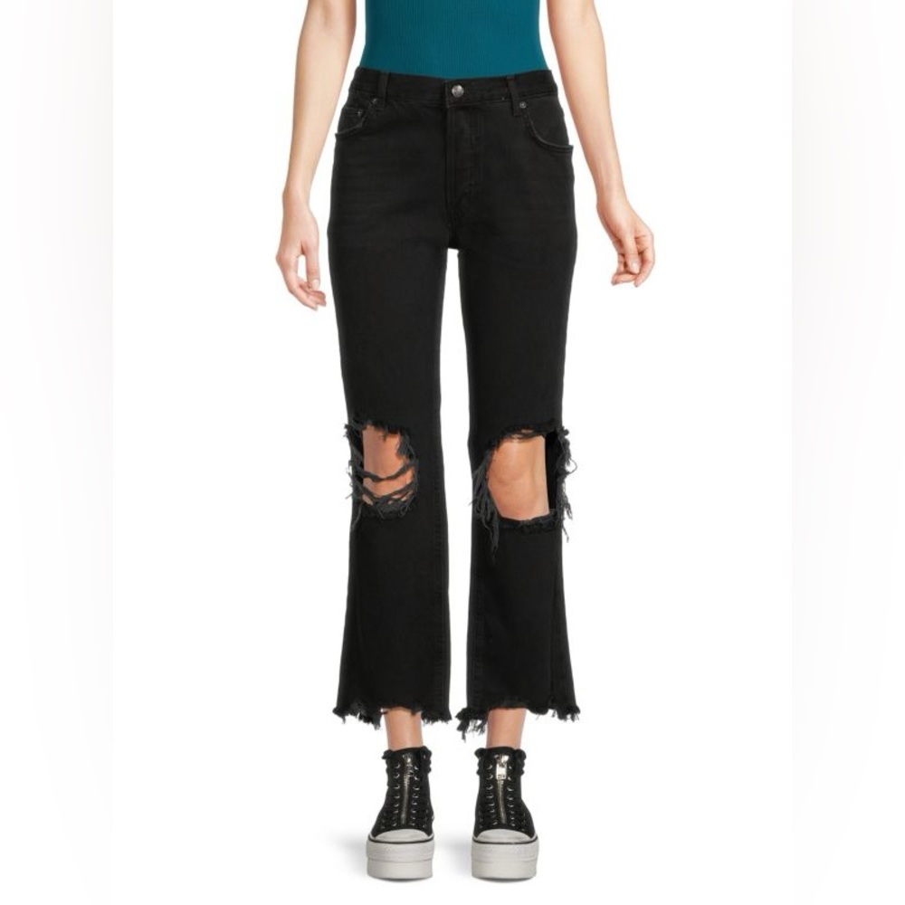 Free People NWT We The Free Maggie Mid-Rise Straight-Leg Jeans Washed Black